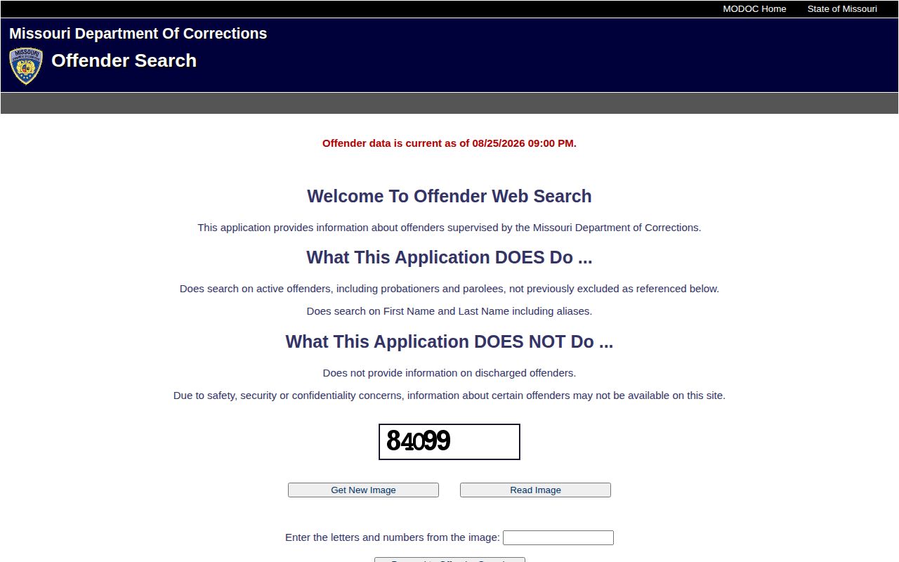 Missouri DOC offender search for state custody related to Chariton County records