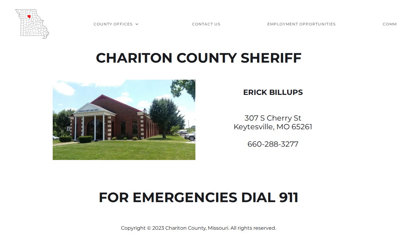 Chariton County Sheriff official page for custody and booking record questions